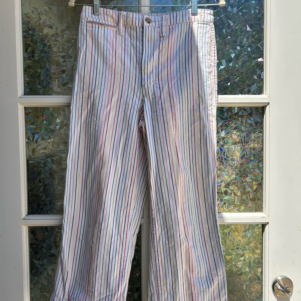 Rainbow pinstrip, wide leg, crop Madewell pants. Size 27